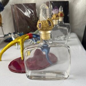 Crystal Topped Glass Bottle with Gold and Purple Accents